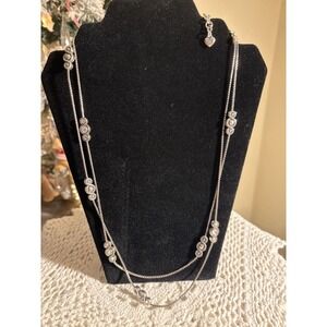 Brighton Crystal Station Necklace Reversible Bezel Set Chain Long 44 inches